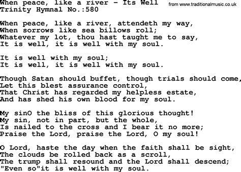 Trinity Hymnal Hymn: When Peace, Like A River--Its Well - lyrics, midi and PDF