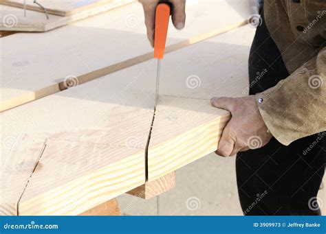 Carpenter using hand saw stock image. Image of labor, safety - 3909973