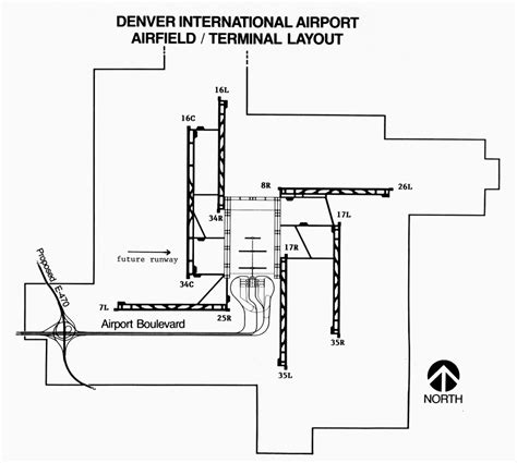 Denver: Airport Layout. /Ndiagram, C1995, Showing The Layout Of Denver International Airport ...