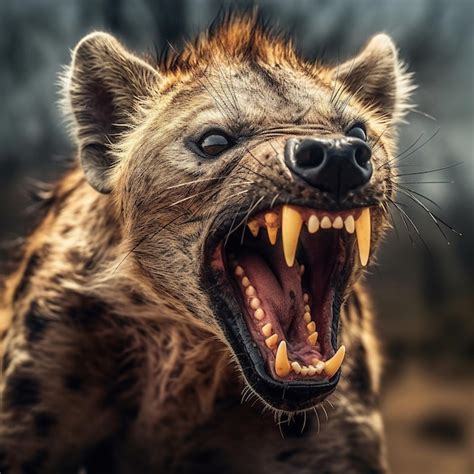 Premium Photo | A hyena with yellow teeth and a black nose