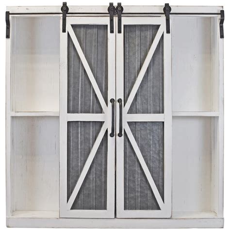 FirsTime & Co. Wynne Distressed White Barn Door Cabinet-70027 - The Home Depot