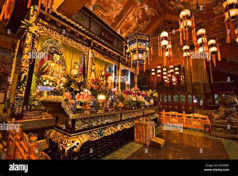 Altar inside the Tian Tan Buddha Temple located at Ngong Ping, Lantau Island, in Hong Kong Stock ...