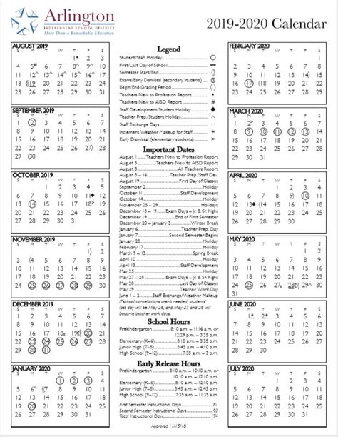 Arlington ISD School Calendar 2019-2020 - Sureguard Termite & Pest Control