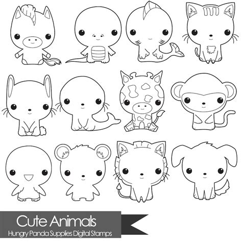 Animal Digital Stamp Cute Digital Stamps Commercial Use - Etsy