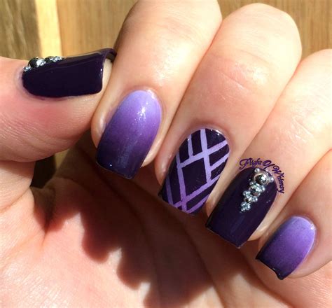 Ombre purple into black nails with geometric and crystal design #nailart...x Lexi Nails, Nails ...