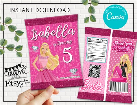 Printable Barb Chip Bags, Barb Party, Edit on Canva , Instant Download - Etsy