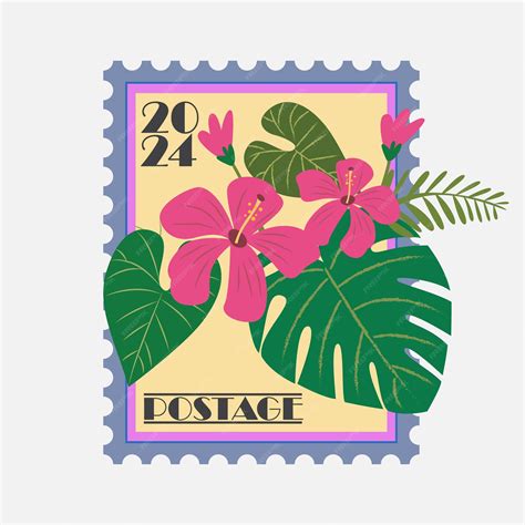 Premium Vector | Post stamp 2024 with flowers