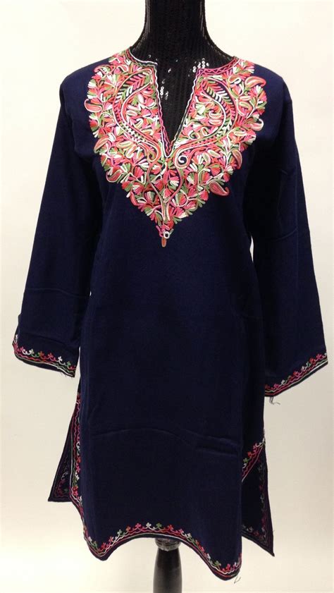 Kashmiri Embroidered Long Wool Phiran - Blue | Embroidery suits design, Women tunic tops, Simple ...