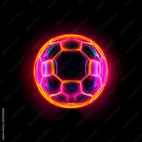 Soccer ball or football with glowing neon lights on a dark background ...