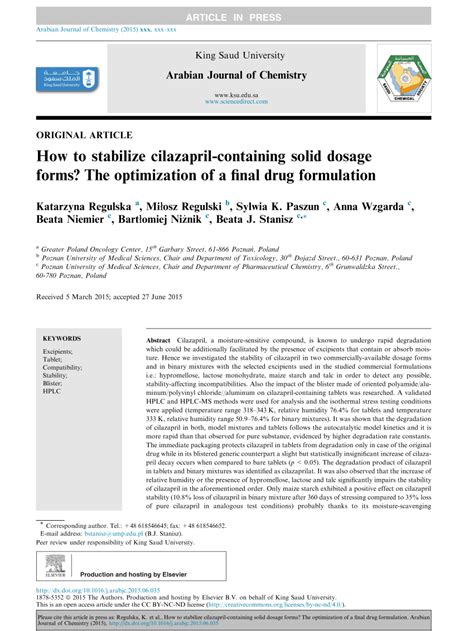 (PDF) How to stabilize cilazapril-containing solid dosage forms? The optimization of a final ...