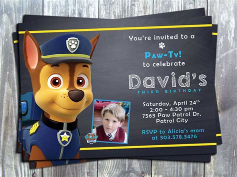 Paw Patrol Chase Birthday Party Printable Invitation