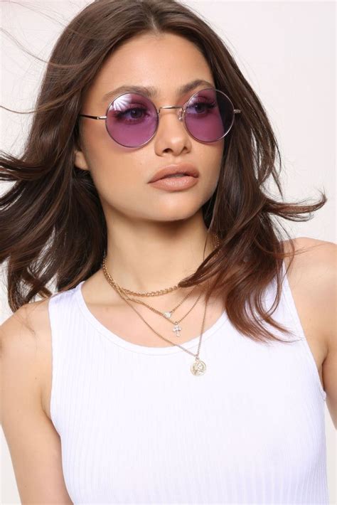 Purple Tinted Lens Gold Round Frame Sunglasses | Round frame sunglasses, Sunglasses, Sunglass frames