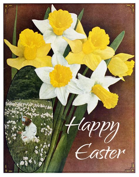 Daffodils Vintage Easter Card Free Stock Photo - Public Domain Pictures