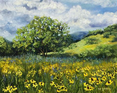 Painting Of Black-eyed Susans In Oklahoma Landscape by Cheri Wollenberg