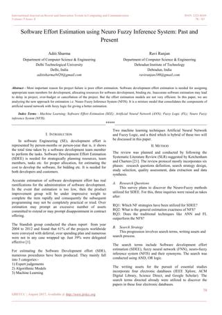 Software Effort Estimation using Neuro Fuzzy Inference System: Past and Present | PDF