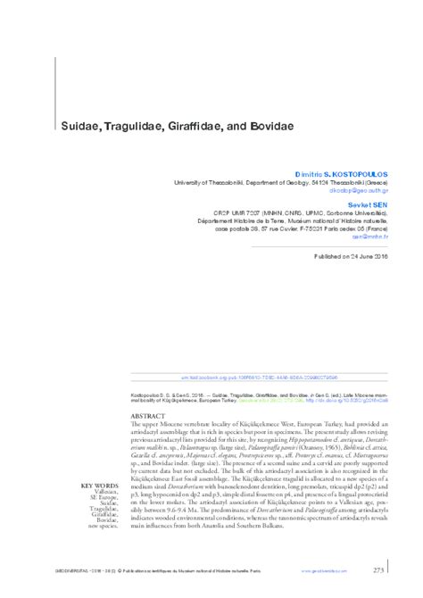 (PDF) Kostopoulos D. S. & Sen S. 2016. — Suidae, Tragulidae, Giraffidae, and Bovidae, in Sen S ...