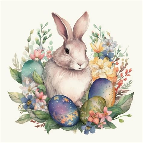 Premium AI Image | Easter bunny in a wreath of flowers