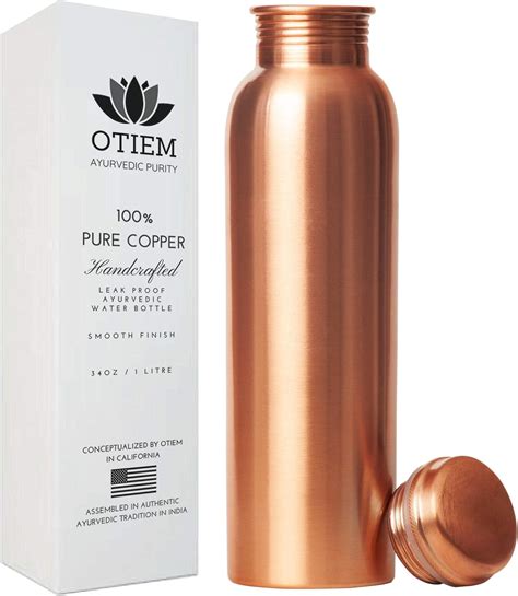 Amazon.com: Otiem 100 Pure Copper Water Bottle 34 Oz Copper Bottle ...