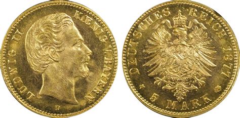 German States/Bavaria 1877-D 5 Mark Gold KM-506 PCGS MS65 - GermanCoins.com