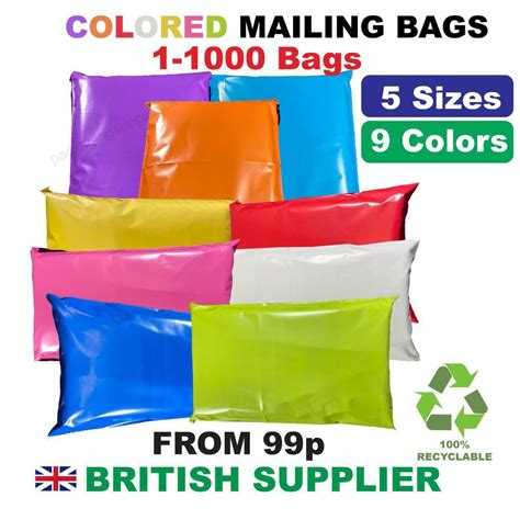 COLOURED MAILING POSTAL BAGS PLASTIC POST MAIL POSTAGE POLY MIXED 100 ...