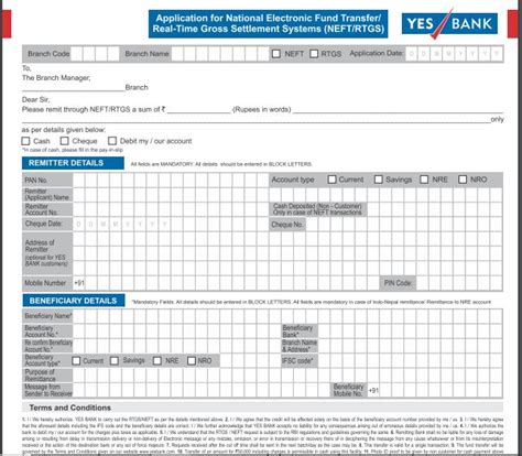 [PDF] YES Bank RTGS/NEFT Form PDF - Panot Book