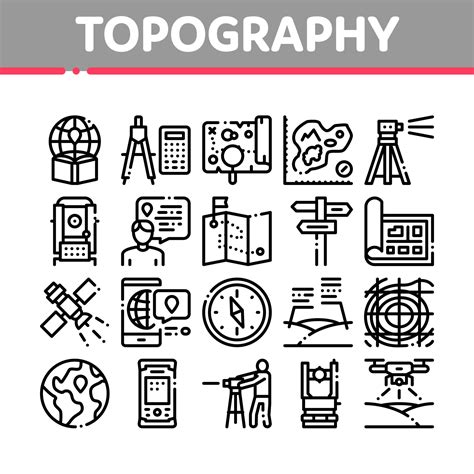 Topography Research Collection Icons Set Vector 17591332 Vector Art at ...