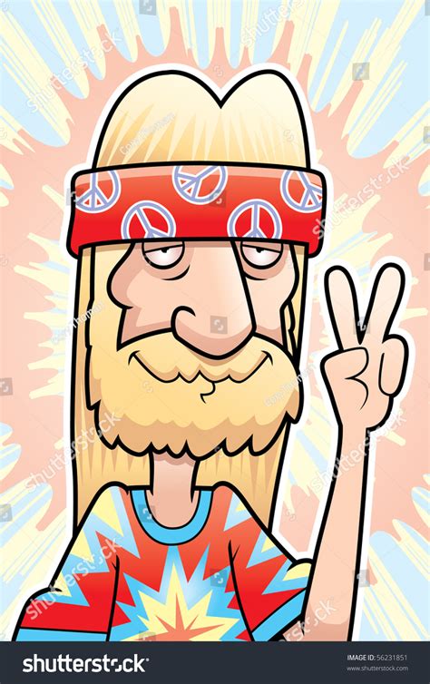 A Happy Cartoon Hippie Making The Peace Sign. Stock Vector Illustration 56231851 : Shutterstock