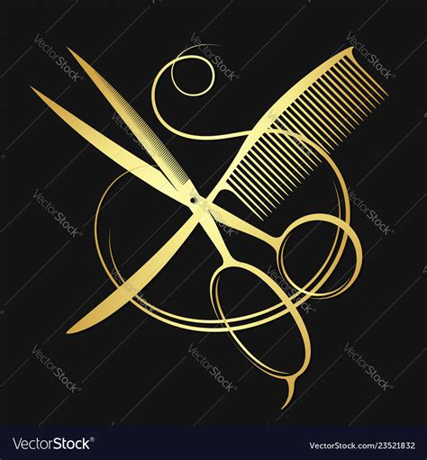 Golden scissors and comb Royalty Free Vector Image