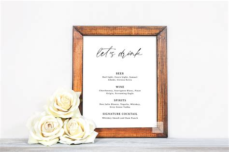 Wedding Bar Menu Sign Template Printable Bar Sign Card | Etsy