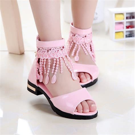 Children Girls Sandals Toddler Kids Fringe Pure Zip Dance Single ...