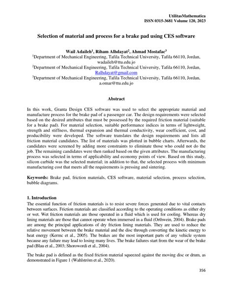 (PDF) Selection of material and process for a brake pad using CES software