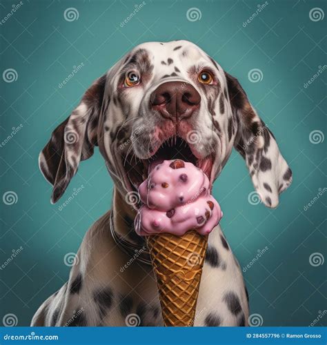 Funny dog eating icecream stock illustration. Illustration of summery - 284557796