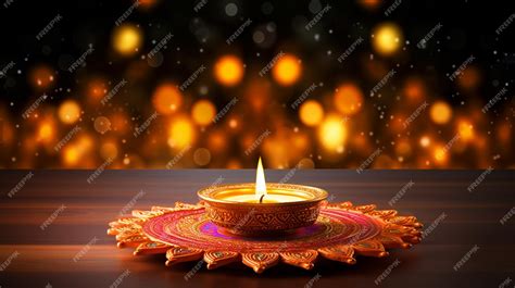 Premium AI Image | Diya placed in middle of colorful rangoli happy ...