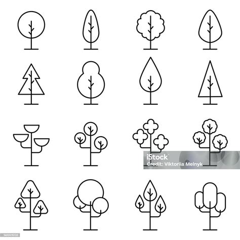Tree Vector Line Icon Set Stock Illustration - Download Image Now ...