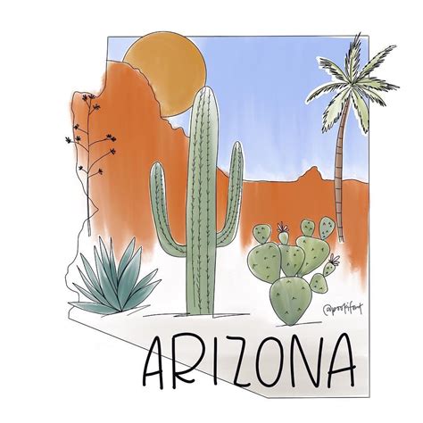 Arizona state art - procreate art - watercolor cactus painting # ...