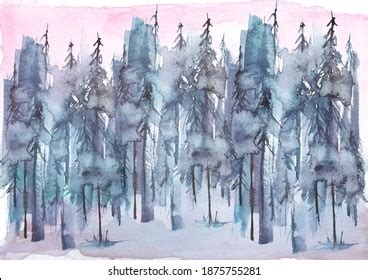 Watercolor Drawing Illustration Forest Landscape Fir Stock Illustration ...