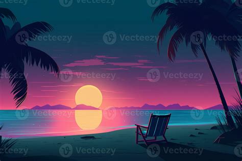 Colorized Drawing of a Tropical Twilight Beachscape generative AI 28366332 Stock Photo at Vecteezy