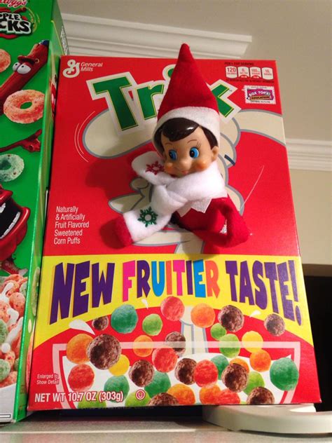 Elf on the Shelf in Fruity Cereal Box