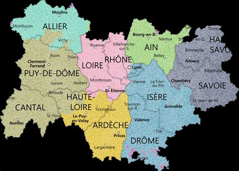 Carte de l'Auvergne-Rhône-Alpes - Auvergne-Rhône-Alpes cartes de la région