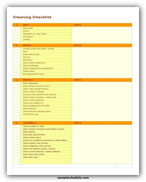 Cleaning Checklist Template Excel