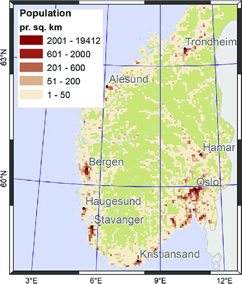 Population distribution in Southern Norway 2015 courtesy of Statistics ...