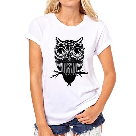 Designer O Neck T Shirts Cool Owl Print Women T Shirt Girl Graphic ...