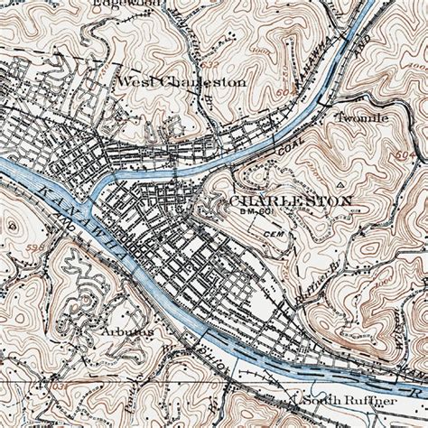 Charleston WV Map Historic Topographic Map 1909 | Etsy