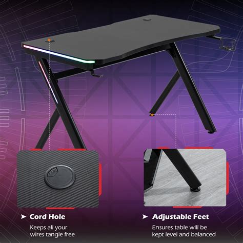 HOMCOM Gaming Desk Computer Table Metal Frame with LED Light, Cup Hold – mhstar.co.uk