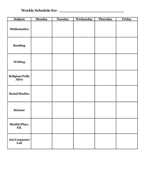 student planner templates | Weekly Schedule Template For Elementary School Subjects | A good ...