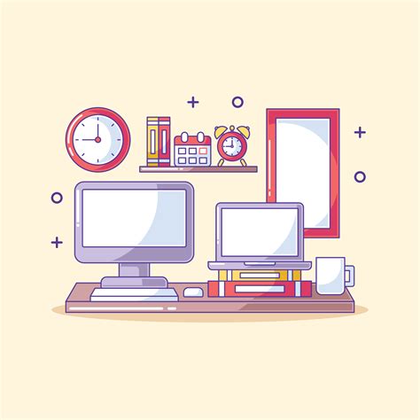 Workspace in a room with computer on desk cartoon 8244040 Vector Art at Vecteezy