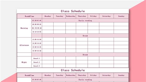 EXCEL of Pink Simple Class Schedule.xlsx | WPS Free Templates