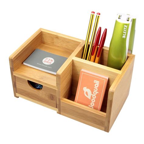 Bamboo Desk Organiser, Pen Holder with Drawer Desk Tidy | eBay