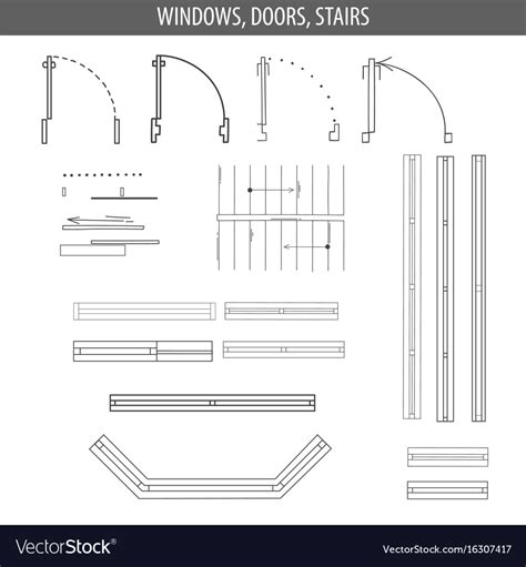 Set of linear icons for interior top view plans Vector Image