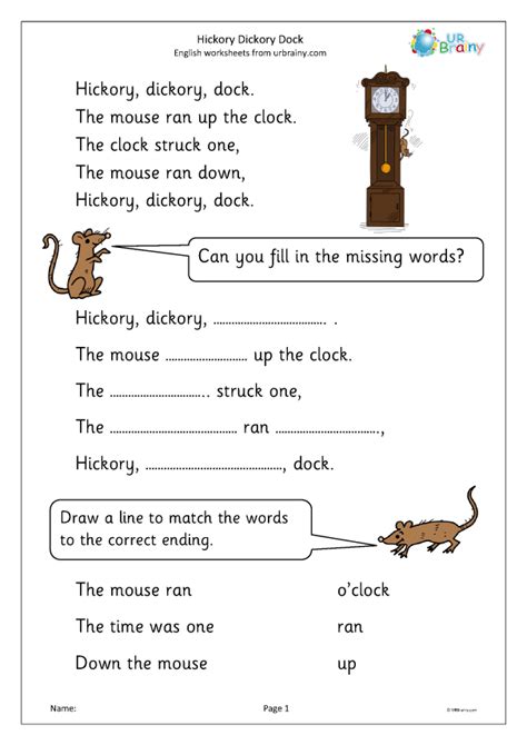 Hickory Dickory Dock activities - Nursery Rhymes by URBrainy.com